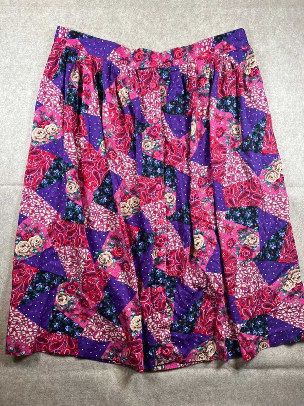 Vintage 80s Plus Preferred Patchwork Midi Skirt Sz 24W Cottagecore Boho